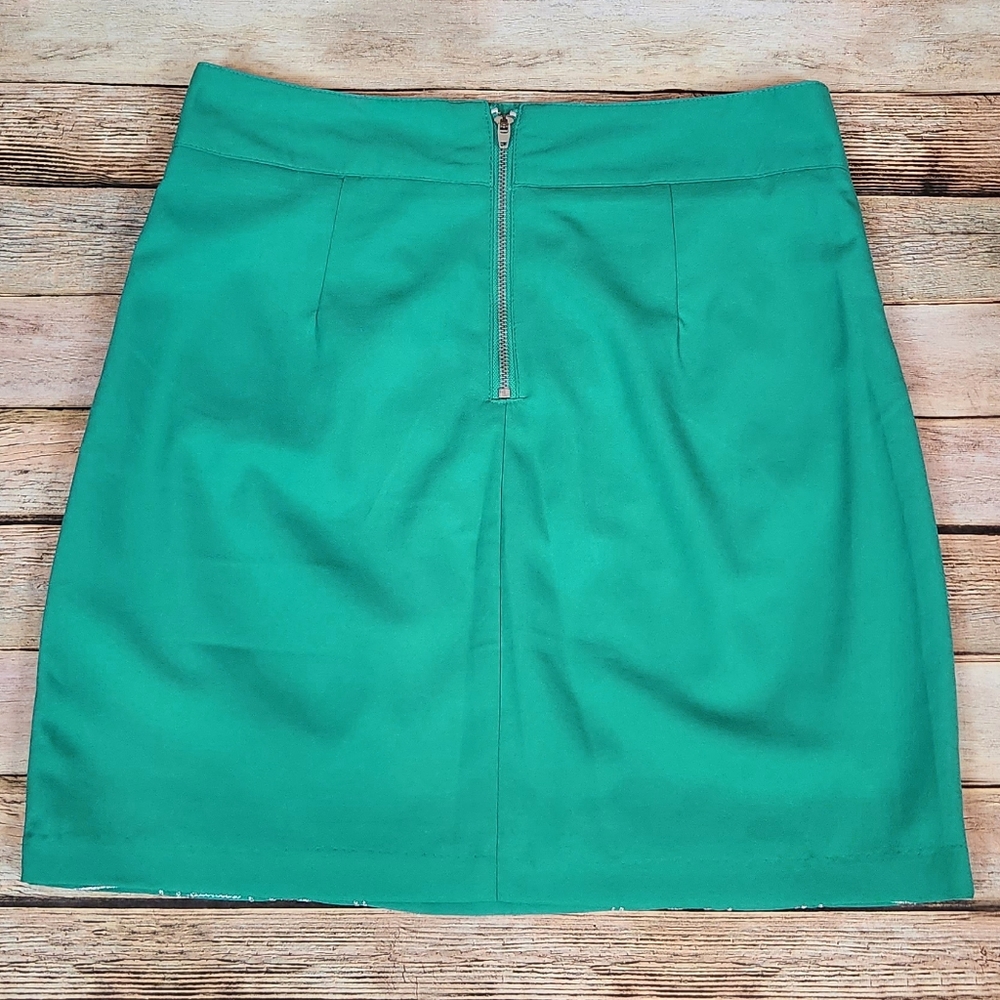 Jealous Tomato Green & Metallic Silver Embroidered Aztec Skirt - Picture 4 of 5